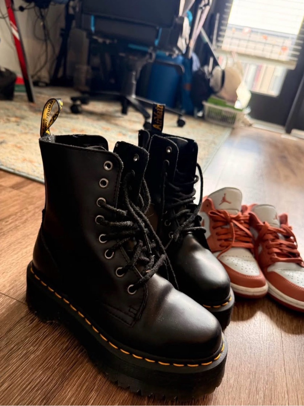 Dr. Martens women Lace-Up Boots with Yellow Stitching
Nike Jordan 
$90  for both